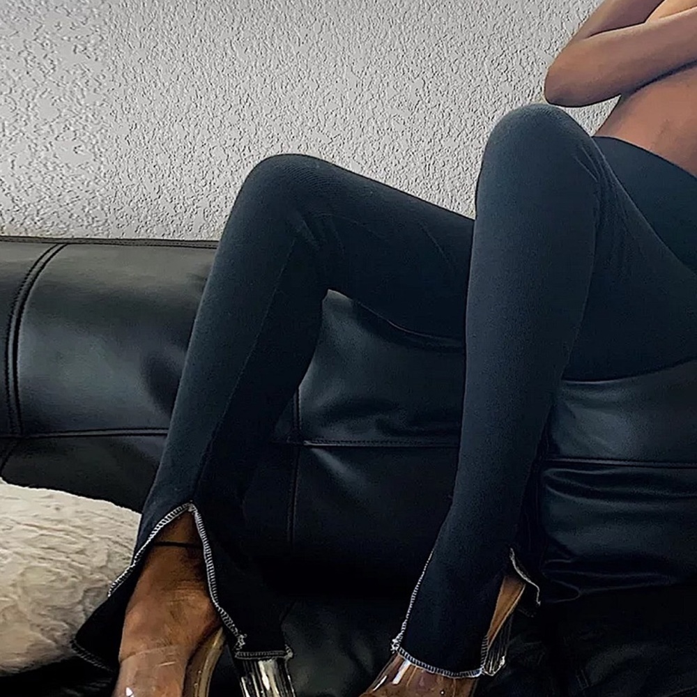 Black Slit Fitted Pants